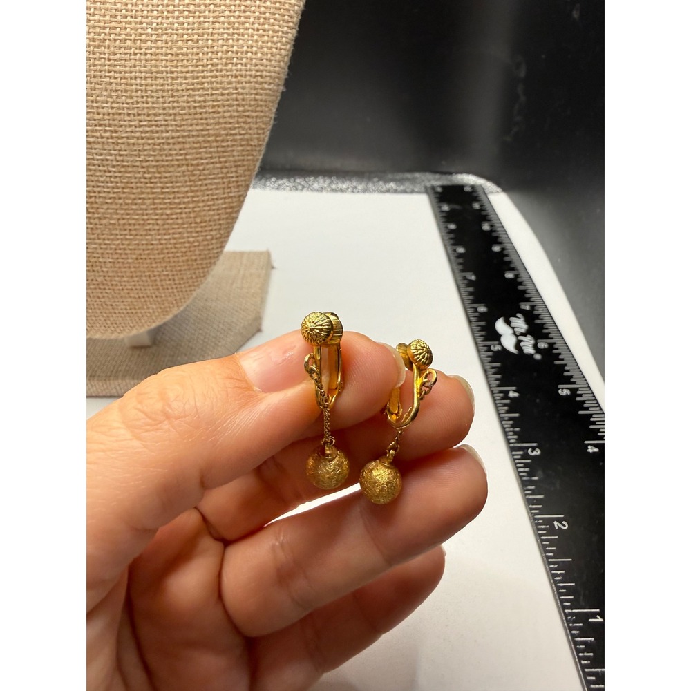 Vintage Gold Tone Textured Orb Drop Clip On Earrings Mid Centuryโ Style Dangle